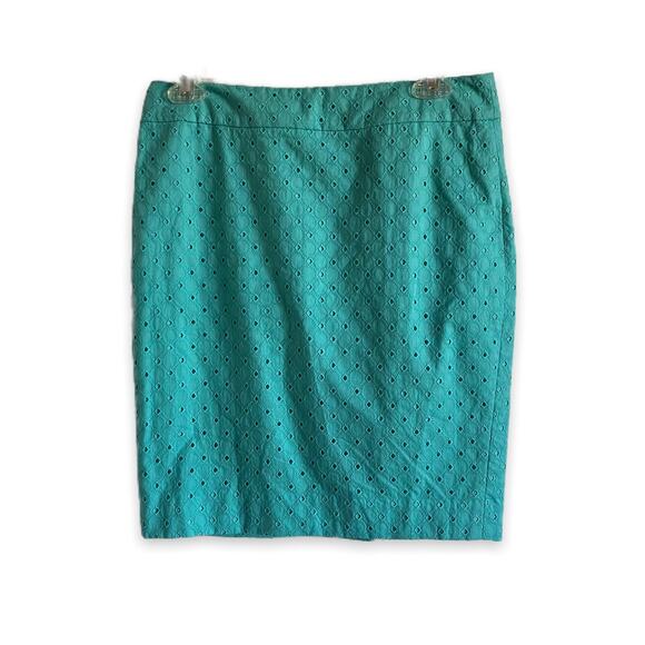 Ann Taylor Factory Womens Skirt Size 4 Petite 4P Teal Eyelet Pencil Easter NEW - Picture 3 of 6
